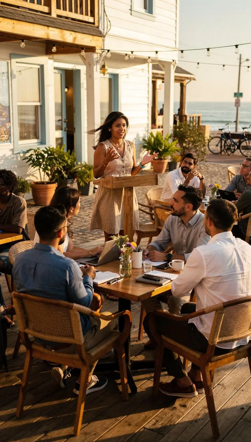 Neighborhood park with Wi-Fi enabled benches and digital information kiosks in an urban area