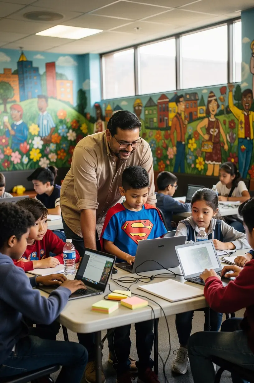 Drone view of a suburban neighborhood showcasing recent tech upgrades like smart meters and eco-friendly infrastructure